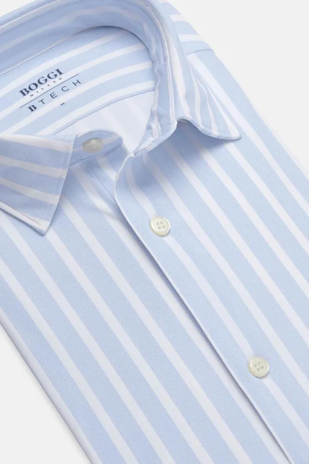 Casual Shirts Men Boggi Milano Slim Fit Sky Blue Shirt In Stretch Nylon Light Blu Casual Shirts Men Boggi Milano Slim Fit Sky Blue Shirt In Stretch Nylon Light Blu