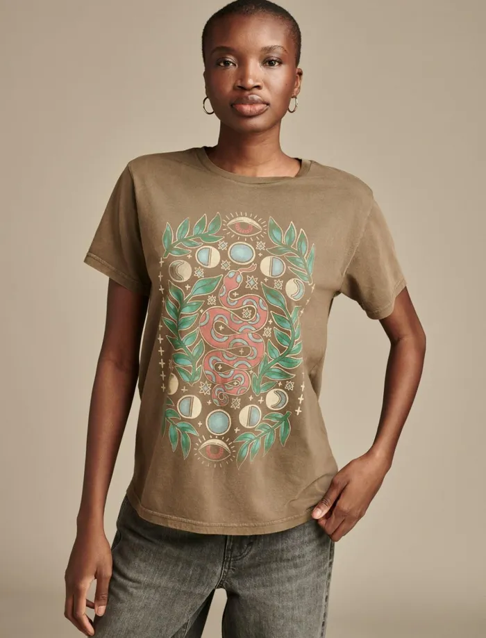 Celestial Snake Boyfriend Tee Grape Leaf Women Lucky Brand Graphic Tees