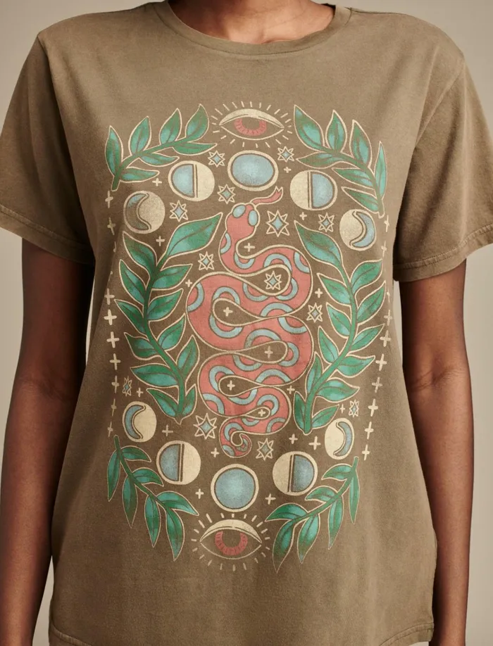 Celestial Snake Boyfriend Tee Grape Leaf Women Lucky Brand Graphic Tees