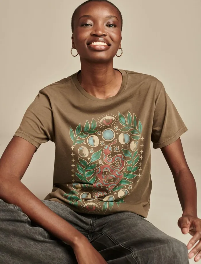 Celestial Snake Boyfriend Tee Grape Leaf Women Lucky Brand Graphic Tees