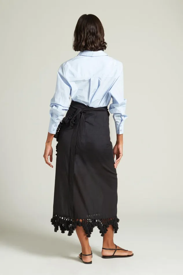 Chan Luu Bottoms Women Capri Crocheted Wrap Skirt Caviar