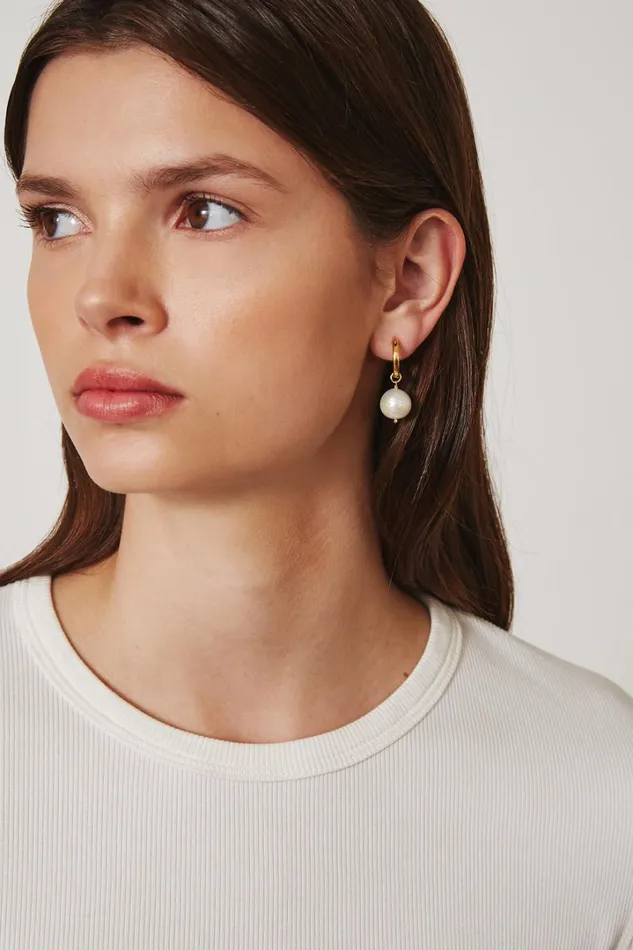 Chan Luu Earrings Women Baroque Pearl Hoop Earrings White