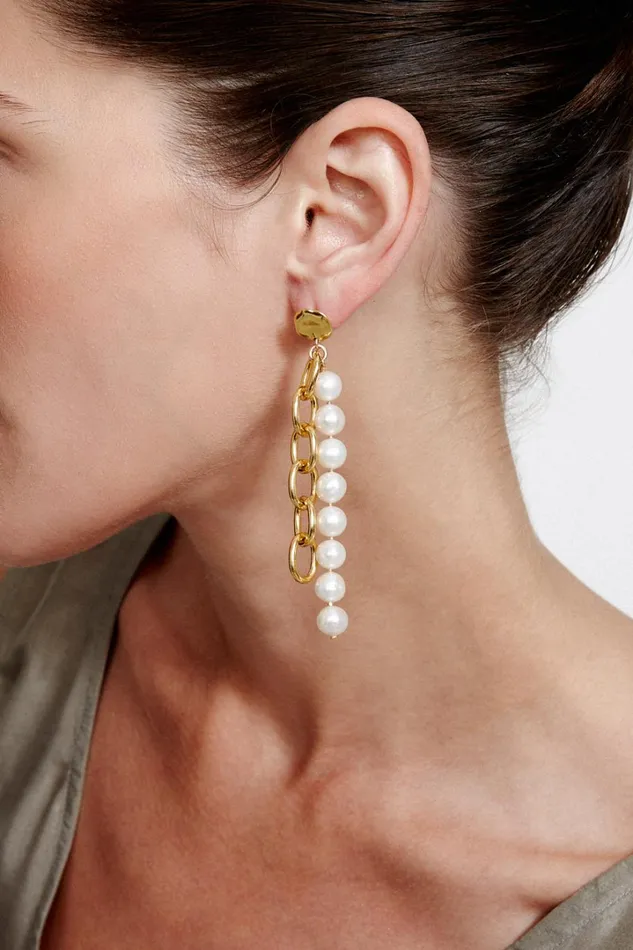 Chan Luu Earrings Women Esme Chain Earrings White Pearl