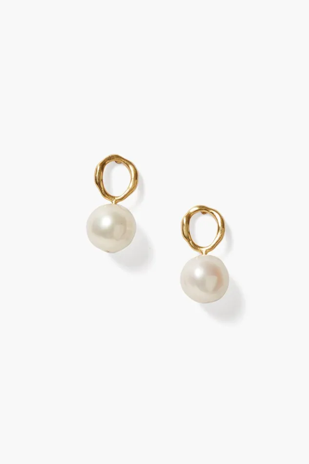 Chan Luu Earrings Women Globe Stud Earrings White Pearl