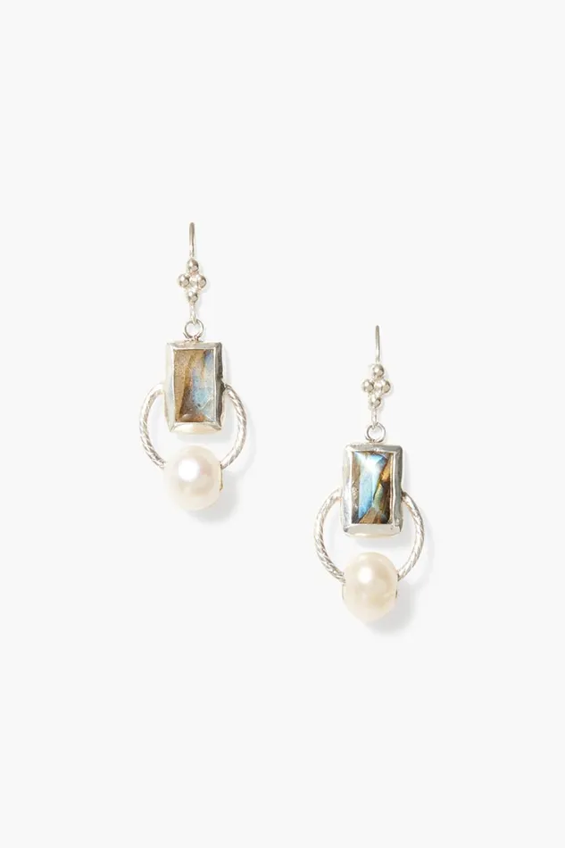 Chan Luu Earrings Women Halo Drop Earrings Silver Labradorite Mix
