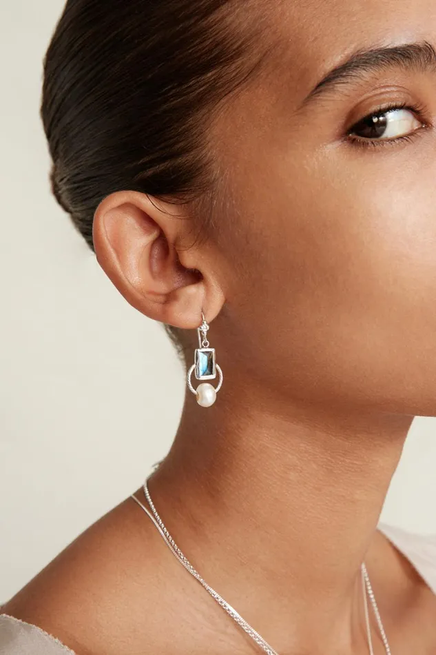 Chan Luu Earrings Women Halo Drop Earrings Silver Labradorite Mix