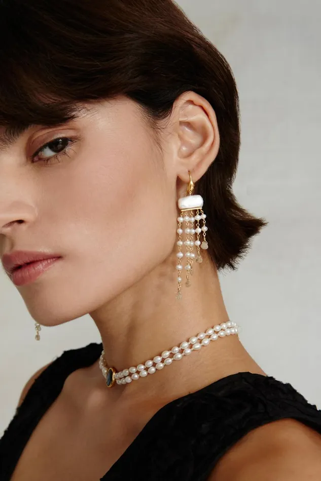 Chan Luu Earrings Women Phaedra Waterfall Earrings White Pearl Mix