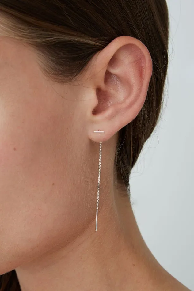 Chan Luu Earrings Women Silver Bar Chain Thread Earrings