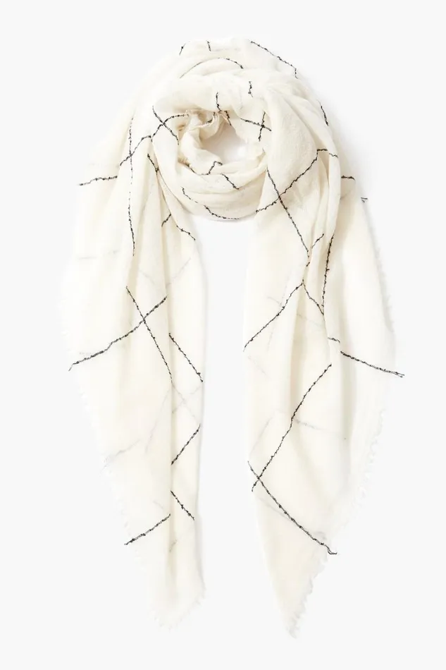 Chan Luu Scarves Women 100 Cashmere Scarf Eggshell Windowpane