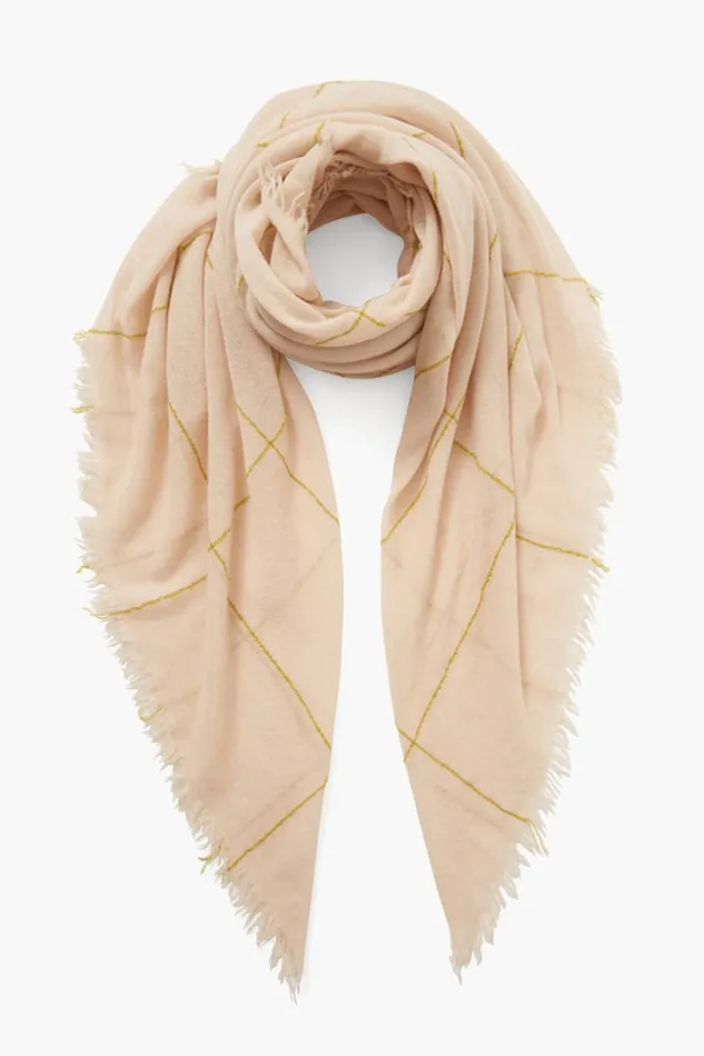 Chan Luu Scarves Women 100 Cashmere Scarf Golden Olive Windowpane