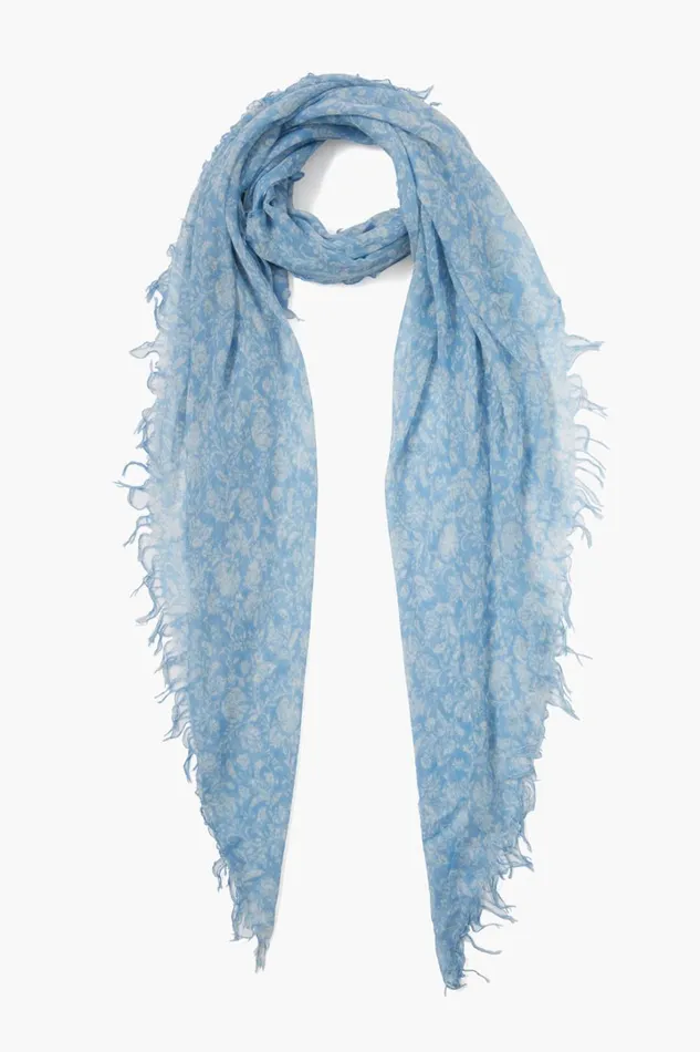 Chan Luu Scarves Women Cashmere And Silk Scarf Baby Blue Dahlia Floral