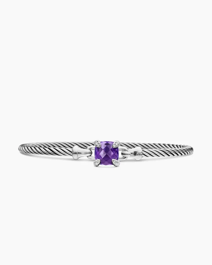 Chatelaine Bracelet In Sterling Silver With Diamonds 3mm Women David Yurman Bangle Chatelaine Bracelet In Sterling Silver With Diamonds 3mm Women David Yurman Bangle