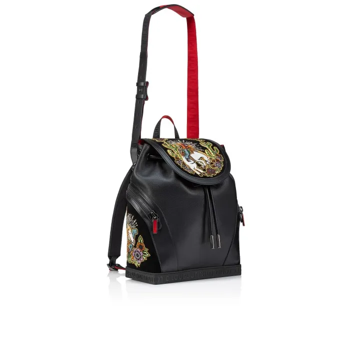 Christian Louboutin Crossbody Bags Men Explorafunk Backpack 8211 Calf Leather Giddy Embroidered 8211 Black