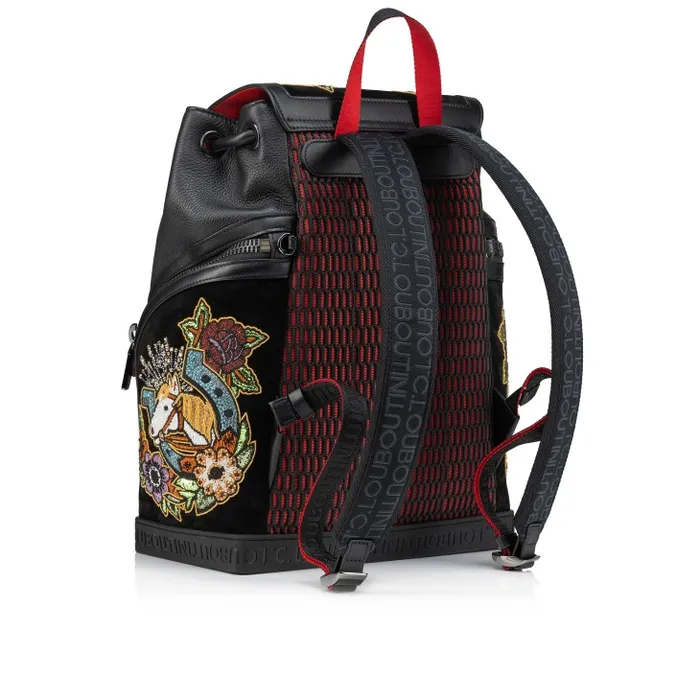 Christian Louboutin Crossbody Bags Men Explorafunk Backpack 8211 Calf Leather Giddy Embroidered 8211 Black