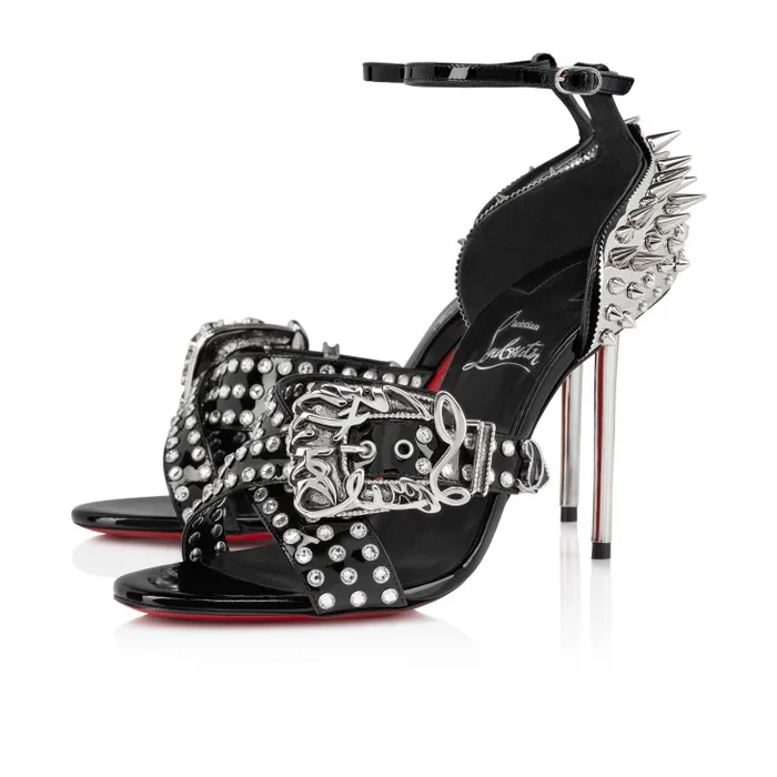 Christian Louboutin Sandals and Slides Women Wosandal Pic 100 Mm Sandals 8211 Patent Leather And Spikes 8211 Black Christian Louboutin Sandals and Slides Women Wosandal Pic 100 Mm Sandals 8211 Patent Leather And Spikes 8211 Black