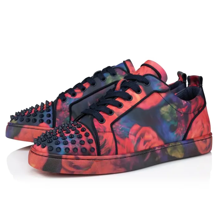 Christian Louboutin Sneakers Men Louis Junior Spikes Sneakers 8211 Roses Printed Calf Leather And Spikes 8211 Multicolor