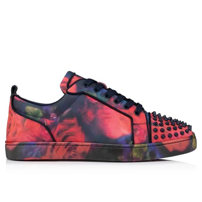 Christian Louboutin Sneakers Men Louis Junior Spikes Sneakers 8211 Roses Printed Calf Leather And Spikes 8211 Multicolor