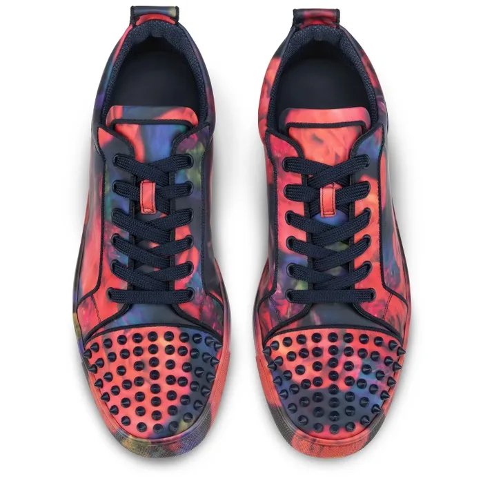 Christian Louboutin Sneakers Men Louis Junior Spikes Sneakers 8211 Roses Printed Calf Leather And Spikes 8211 Multicolor