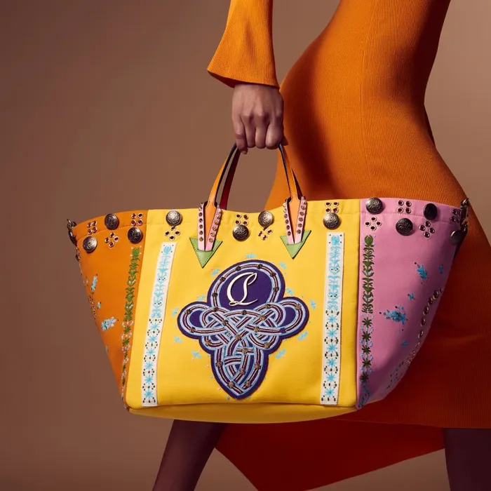 Christian Louboutin Totes Women Breizcaba Large Tote Bag 8211 Fabric Calf Leather And Pontivity Embroidery 8211 Multicolor