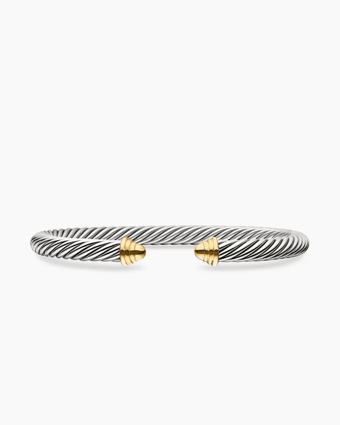 Classic Cable Bracelet In Sterling Silver With 14K Yellow Gold Domes 5mm Women David Yurman Cuff Classic Cable Bracelet In Sterling Silver With 14K Yellow Gold Domes 5mm Women David Yurman Cuff