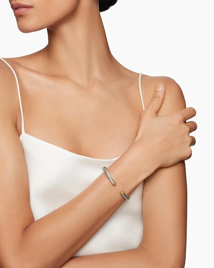 Classic Cable Bracelet In Sterling Silver With 14K Yellow Gold Domes 5mm Women David Yurman Cuff Classic Cable Bracelet In Sterling Silver With 14K Yellow Gold Domes 5mm Women David Yurman Cuff