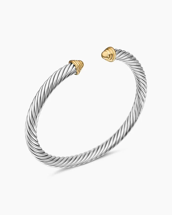 Classic Cable Bracelet In Sterling Silver With 14K Yellow Gold Domes 5mm Women David Yurman Cuff Classic Cable Bracelet In Sterling Silver With 14K Yellow Gold Domes 5mm Women David Yurman Cuff