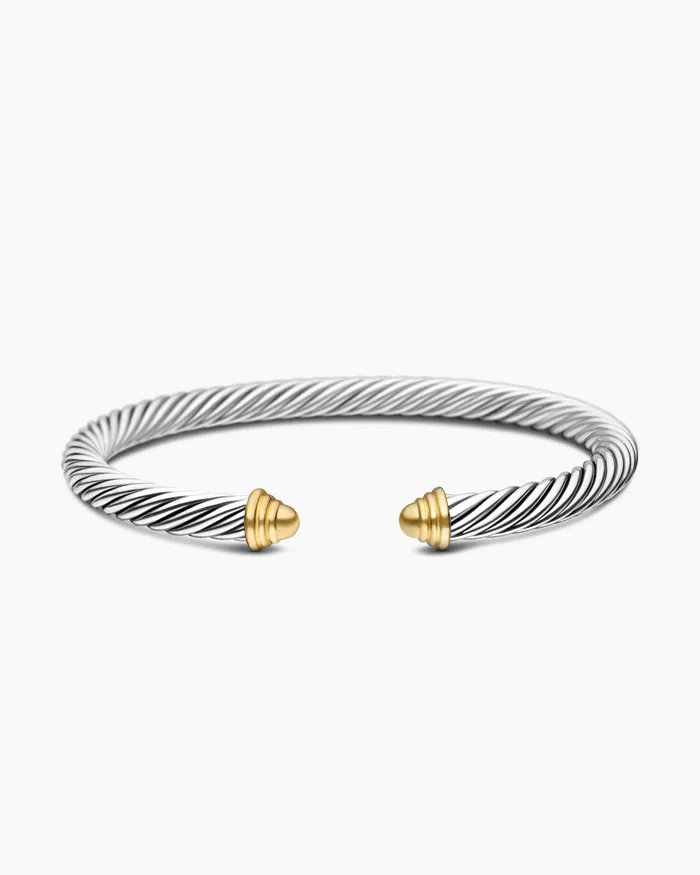 Classic Cable Bracelet In Sterling Silver With 14K Yellow Gold Domes 5mm Women David Yurman Cuff Classic Cable Bracelet In Sterling Silver With 14K Yellow Gold Domes 5mm Women David Yurman Cuff