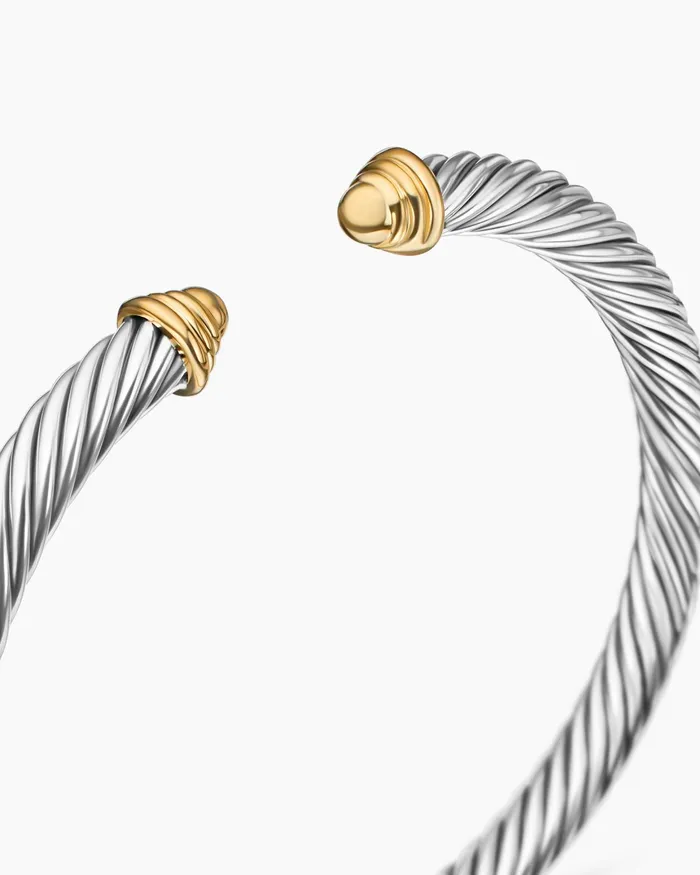 Classic Cable Bracelet In Sterling Silver With 14K Yellow Gold Domes 5mm Women David Yurman Cuff Classic Cable Bracelet In Sterling Silver With 14K Yellow Gold Domes 5mm Women David Yurman Cuff