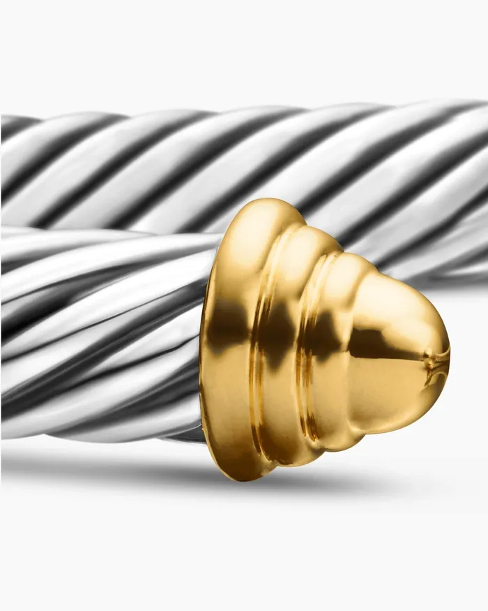 Classic Cable Bracelet In Sterling Silver With 14K Yellow Gold Domes 5mm Women David Yurman Cuff Classic Cable Bracelet In Sterling Silver With 14K Yellow Gold Domes 5mm Women David Yurman Cuff
