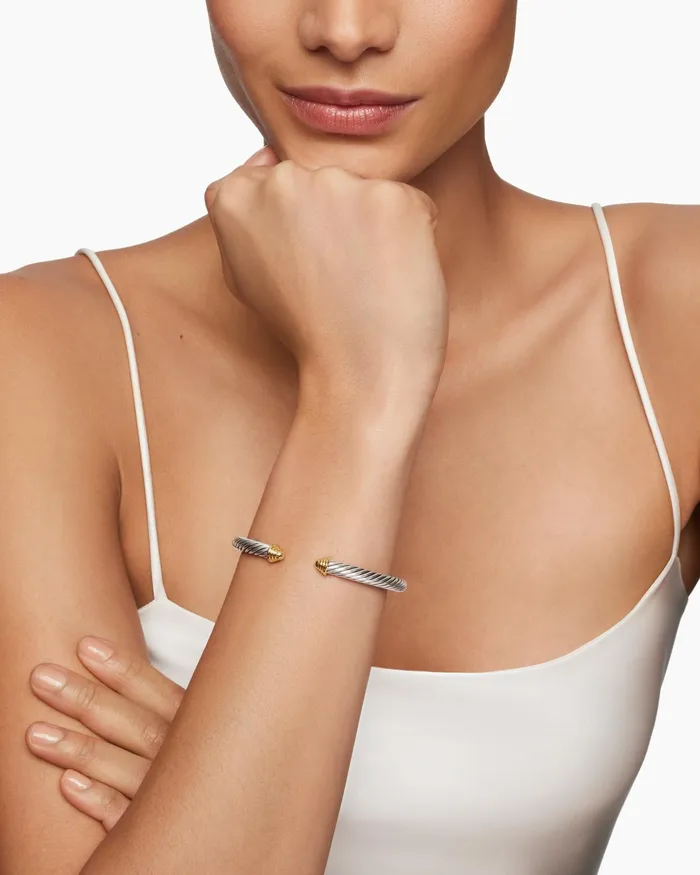 Classic Cable Bracelet In Sterling Silver With 14K Yellow Gold Domes 5mm Women David Yurman Cuff Classic Cable Bracelet In Sterling Silver With 14K Yellow Gold Domes 5mm Women David Yurman Cuff