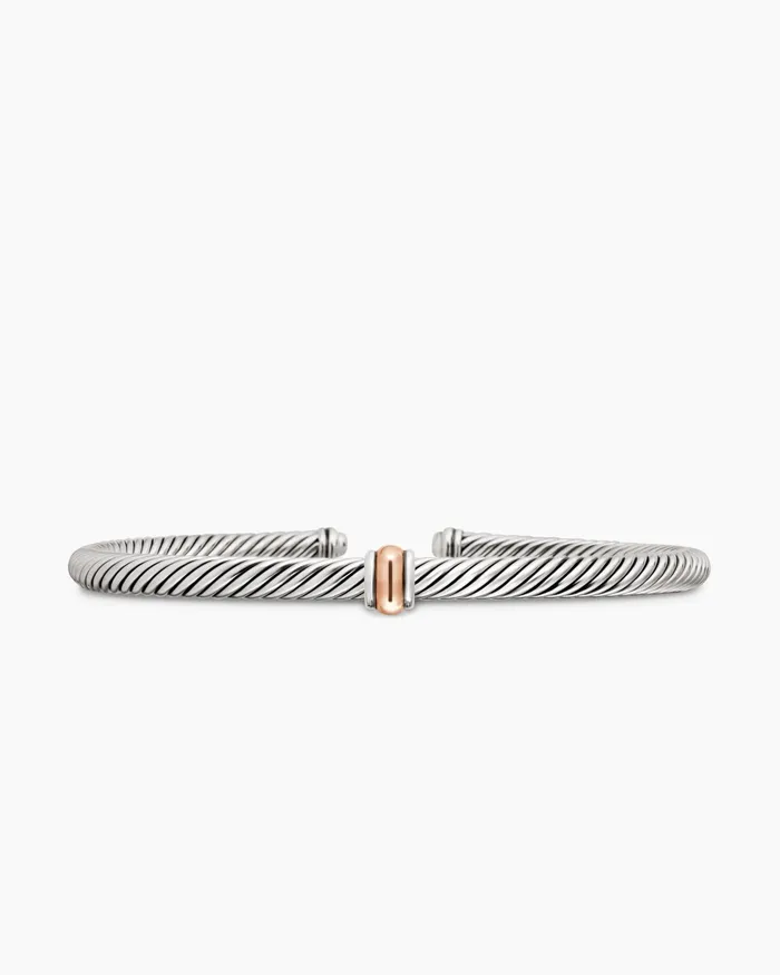 Classic Cable Station Bracelet In Sterling Silver With 18K Rose Gold 4mm Women David Yurman Cuff Classic Cable Station Bracelet In Sterling Silver With 18K Rose Gold 4mm Women David Yurman Cuff