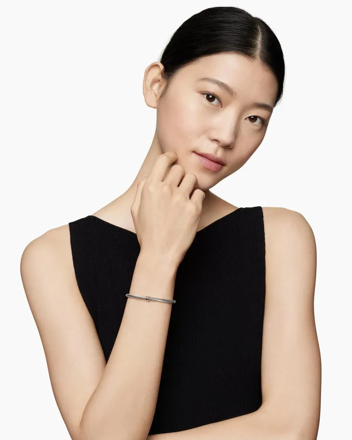 Classic Cable Station Bracelet In Sterling Silver With 18K Rose Gold 4mm Women David Yurman Cuff Classic Cable Station Bracelet In Sterling Silver With 18K Rose Gold 4mm Women David Yurman Cuff
