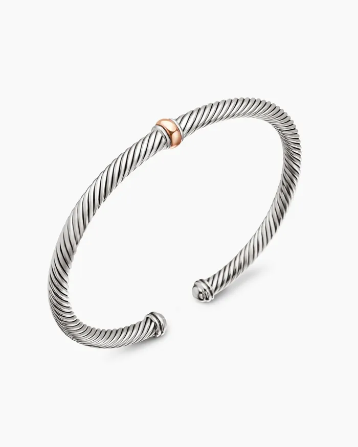 Classic Cable Station Bracelet In Sterling Silver With 18K Rose Gold 4mm Women David Yurman Cuff Classic Cable Station Bracelet In Sterling Silver With 18K Rose Gold 4mm Women David Yurman Cuff