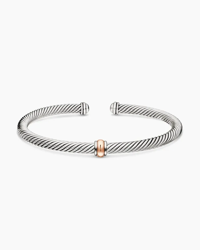 Classic Cable Station Bracelet In Sterling Silver With 18K Rose Gold 4mm Women David Yurman Cuff Classic Cable Station Bracelet In Sterling Silver With 18K Rose Gold 4mm Women David Yurman Cuff