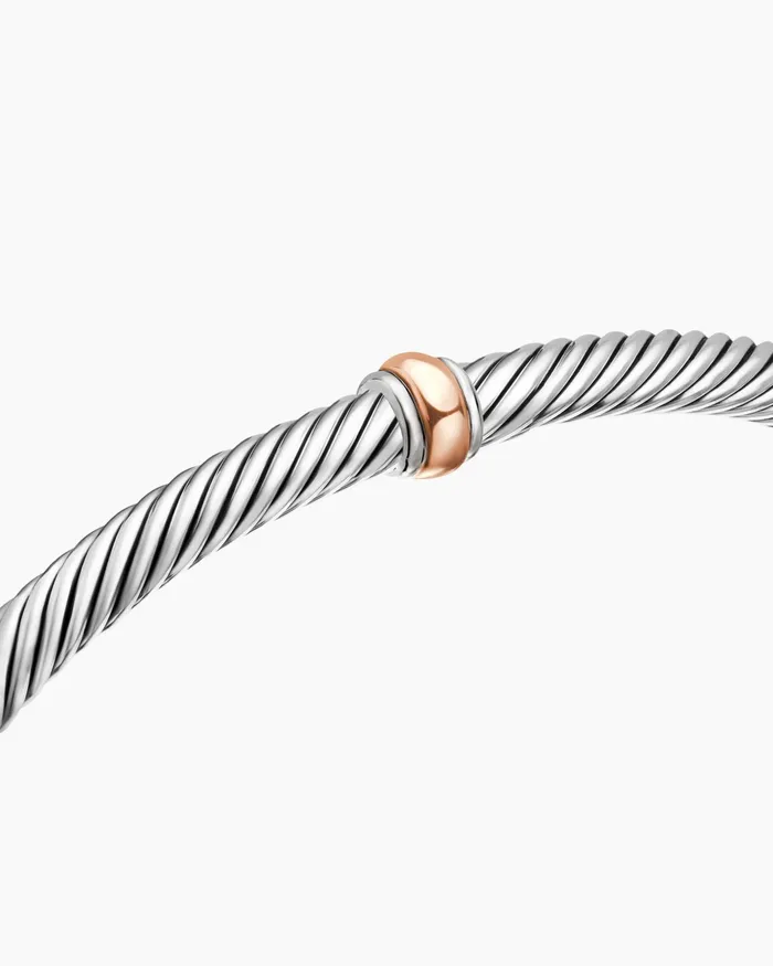 Classic Cable Station Bracelet In Sterling Silver With 18K Rose Gold 4mm Women David Yurman Cuff Classic Cable Station Bracelet In Sterling Silver With 18K Rose Gold 4mm Women David Yurman Cuff