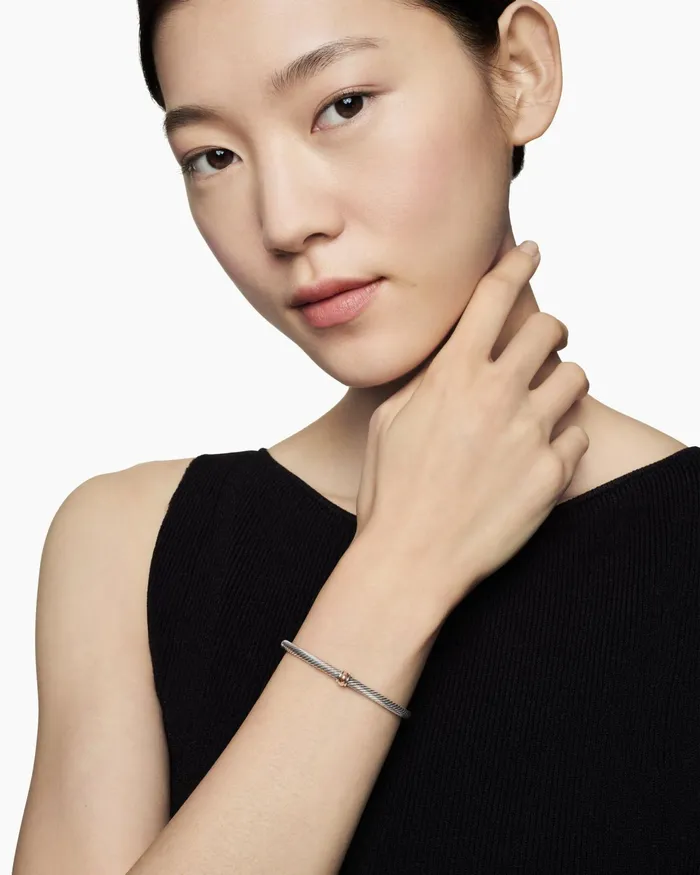 Classic Cable Station Bracelet In Sterling Silver With 18K Rose Gold 4mm Women David Yurman Cuff Classic Cable Station Bracelet In Sterling Silver With 18K Rose Gold 4mm Women David Yurman Cuff