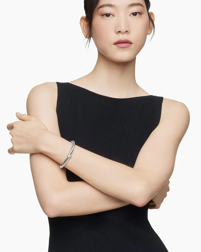 Classic Cable Station Bracelet In Sterling Silver With Pav 7mm Women David Yurman Cuff