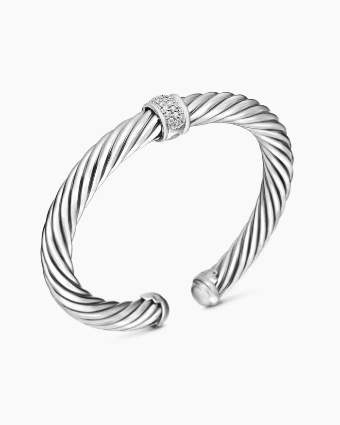 Classic Cable Station Bracelet In Sterling Silver With Pav 7mm Women David Yurman Cuff