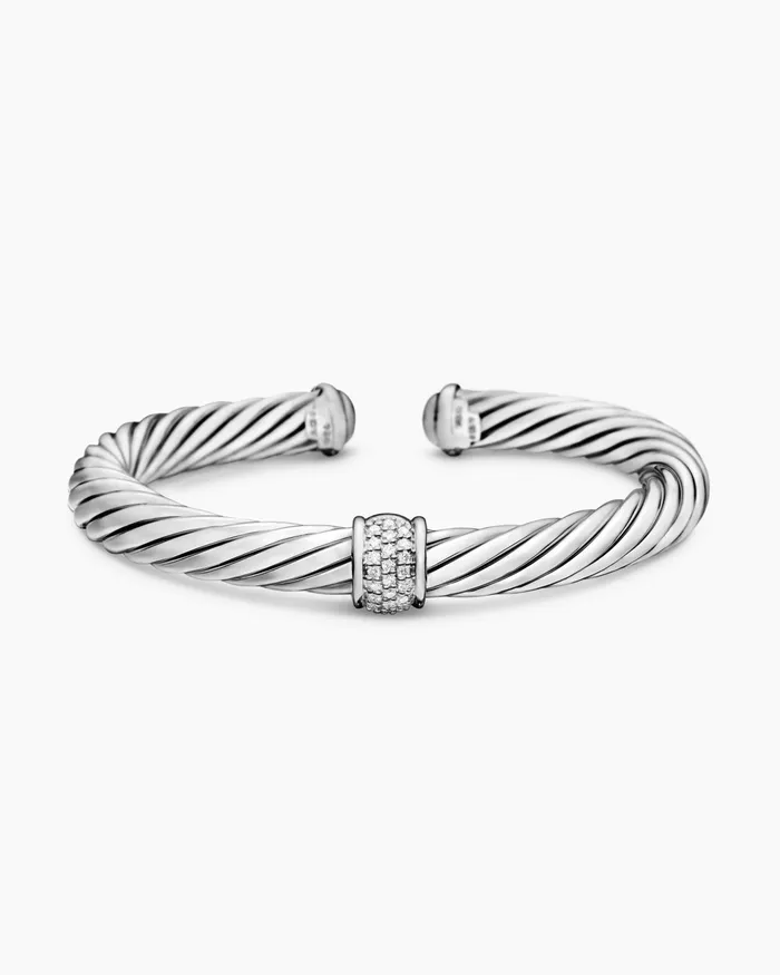 Classic Cable Station Bracelet In Sterling Silver With Pav 7mm Women David Yurman Cuff