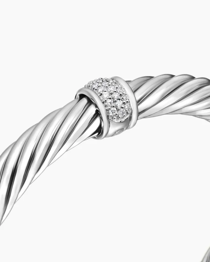 Classic Cable Station Bracelet In Sterling Silver With Pav 7mm Women David Yurman Cuff