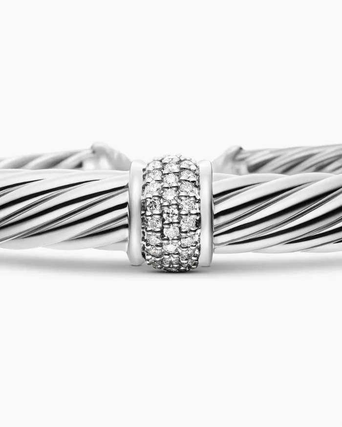 Classic Cable Station Bracelet In Sterling Silver With Pav 7mm Women David Yurman Cuff