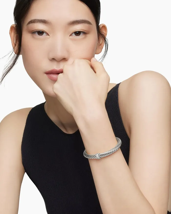 Classic Cable Station Bracelet In Sterling Silver With Pav 7mm Women David Yurman Cuff