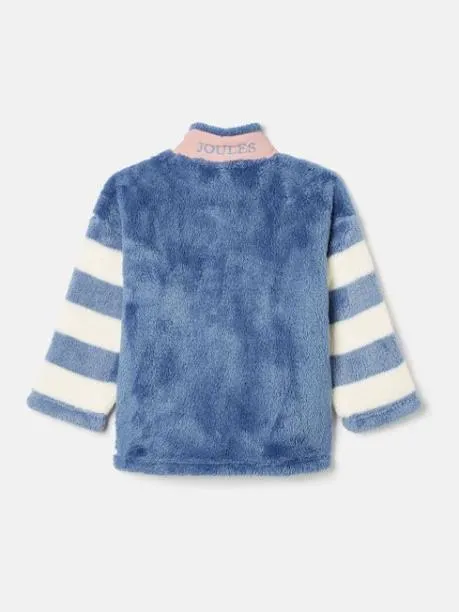 Coats and Jackets Girls Joules Blue Colourblock Quarter Zip Borg Fleece