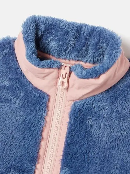 Coats and Jackets Girls Joules Blue Colourblock Quarter Zip Borg Fleece