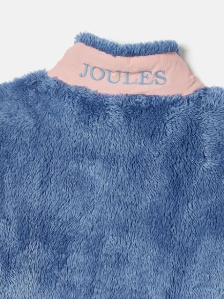 Coats and Jackets Girls Joules Blue Colourblock Quarter Zip Borg Fleece