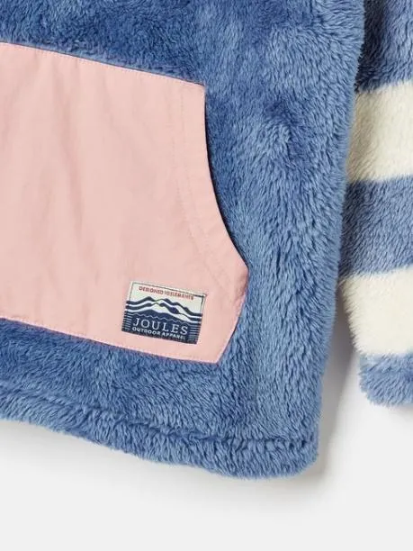 Coats and Jackets Girls Joules Blue Colourblock Quarter Zip Borg Fleece