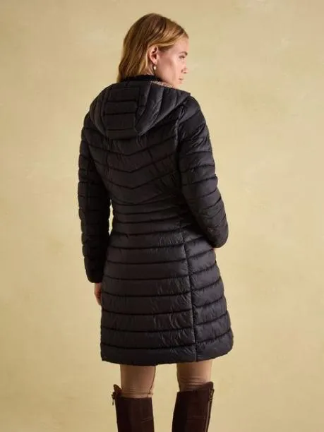 Coats and Jackets Women Joules Black Showerproof Long Padded Coat With Hood