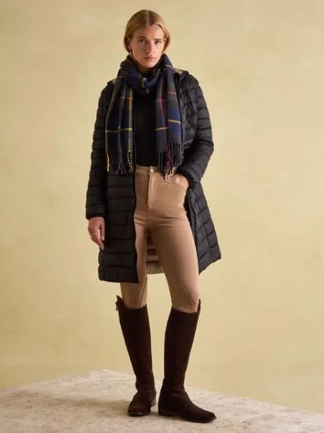 Coats and Jackets Women Joules Black Showerproof Long Padded Coat With Hood