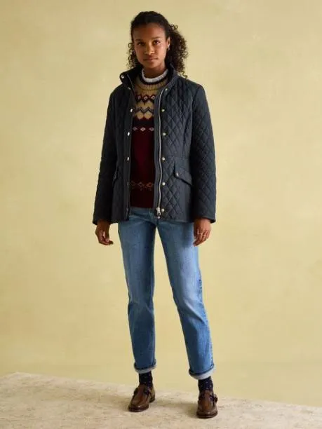 Coats and Jackets Women Joules Navy Blue Showerproof Diamond Quilted Coat