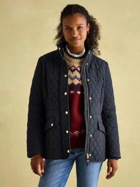 Coats and Jackets Women Joules Navy Blue Showerproof Diamond Quilted Coat
